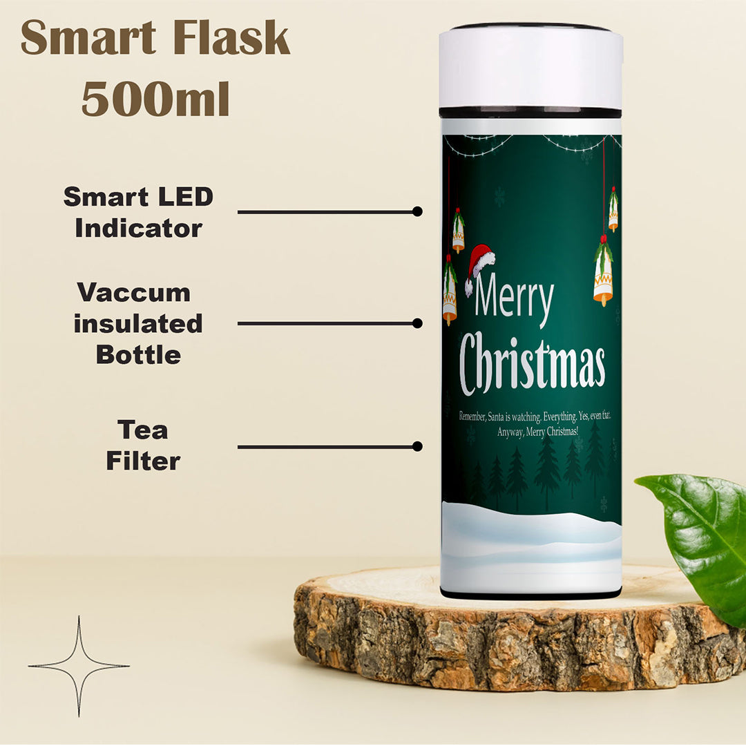 TrendoPrint Merry Christmas Temperature Smart Vacuum Insulated Thermos Hot & Cold Water Bottle