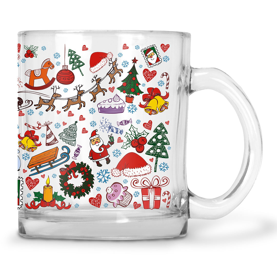 TrendoPrint Merry Christmas Printed Transparent Glass Coffee Mug 350ml