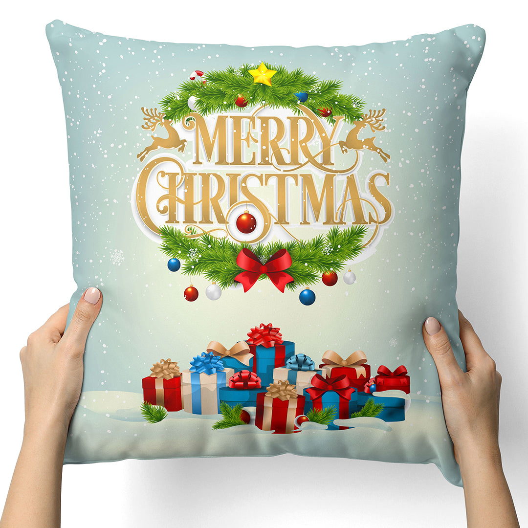 TrendoPrint Merry Christmas Printed Home Décor Cushion Cover with Filler 12x12 inches