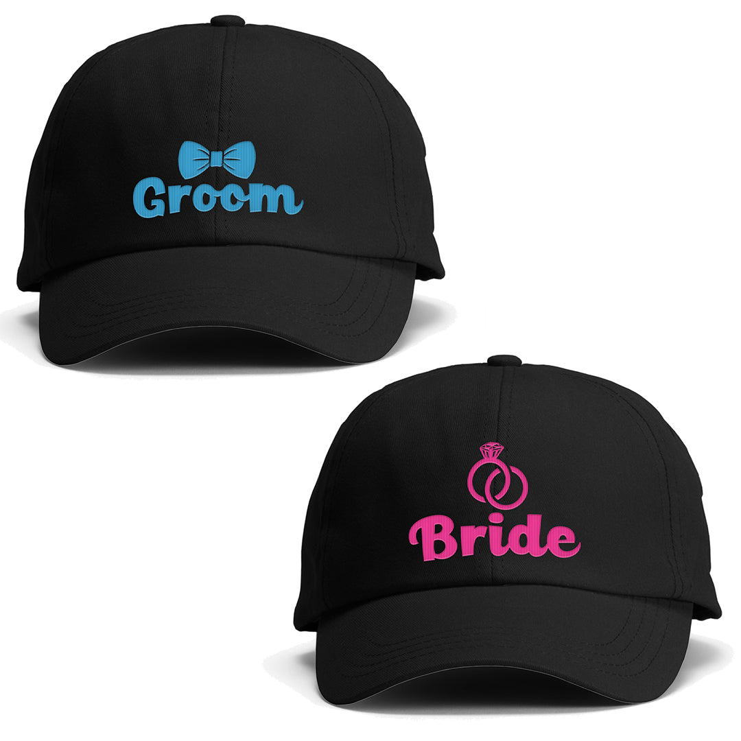 Groom & Bride Black Cap for Couples