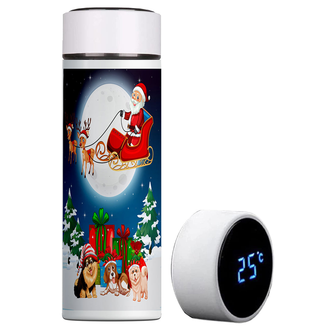 TrendoPrint Merry Christmas Temperature Smart Vacuum Insulated Thermos Hot & Cold Water Bottle